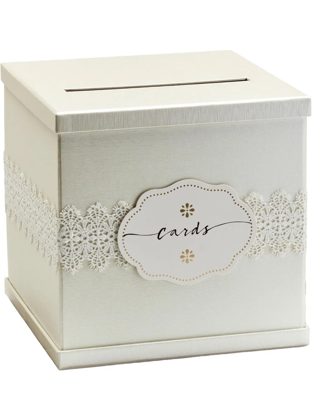 Elegant Cream Wedding Card Box with Lace Accent